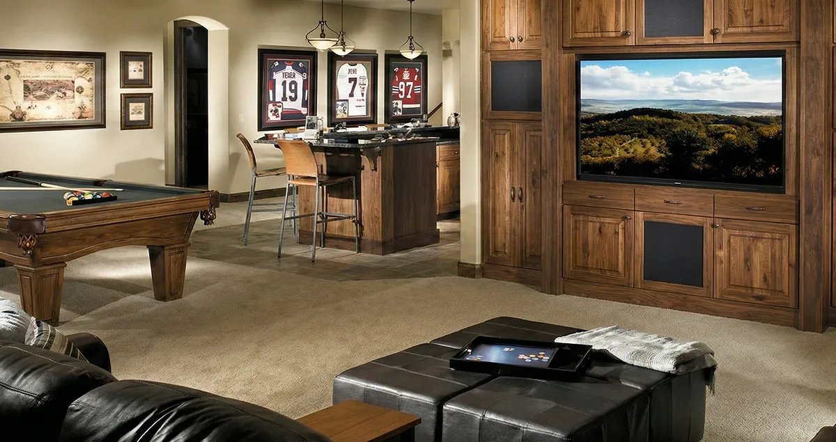 finished basement remodeling project transforming a basement into a comfortable living space in Pasadena, CA