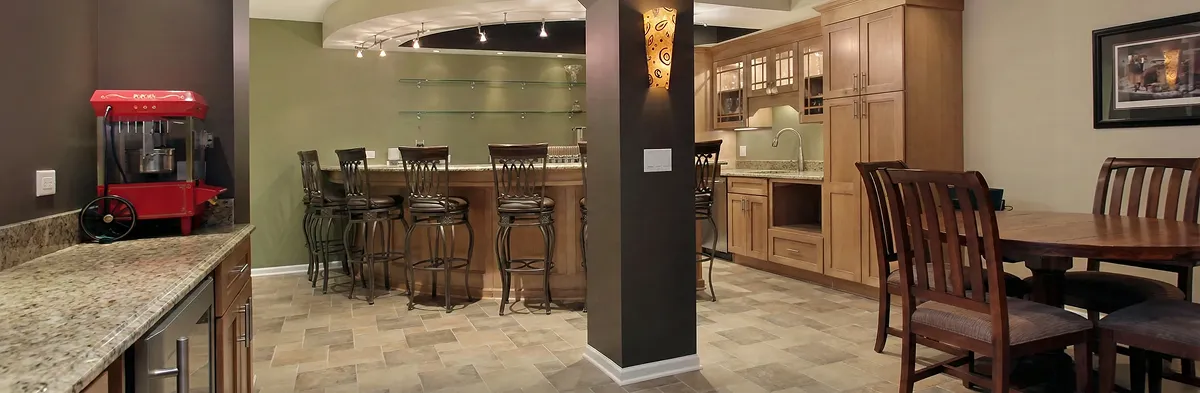 modern basement remodeling with custom finishes and open layout in a home in Pasadena, CA