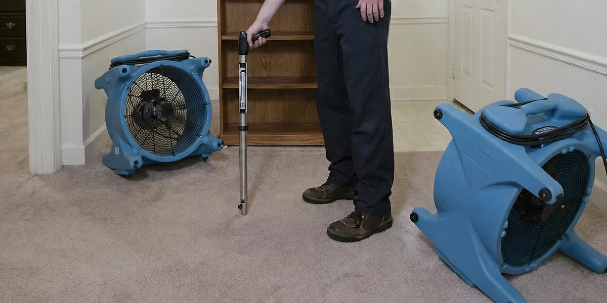 emergency water removal equipment deployed to dry a flooded residential interior in Pasadena, CA