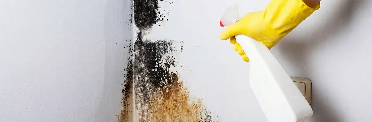 visible mold growth on an interior wall being treated during mold removal service in Pasadena, CA