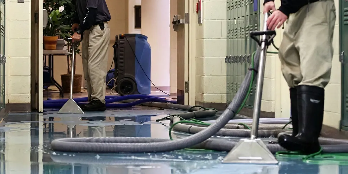 water damage restoration technicians performing professional water extraction inside a property in Pasadena, CA
